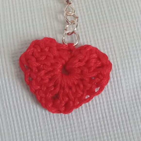 Mini Red and Pink Heart Shape Lightweight Crochet Dangle Style Handmade Earrings - Picture 4 of 8